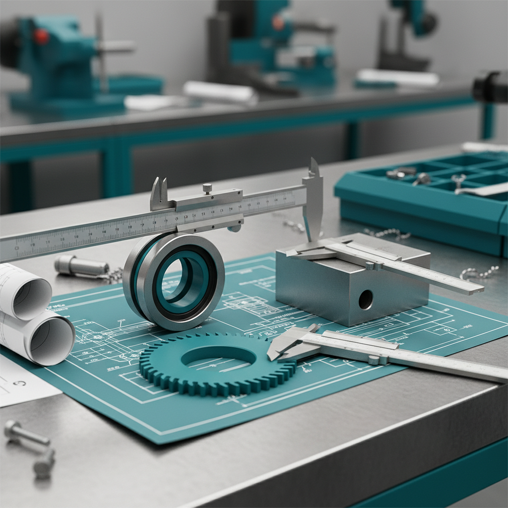 Engineer measuring a sawtooth dispersion blade and checking bore dimensions against a specification sheet